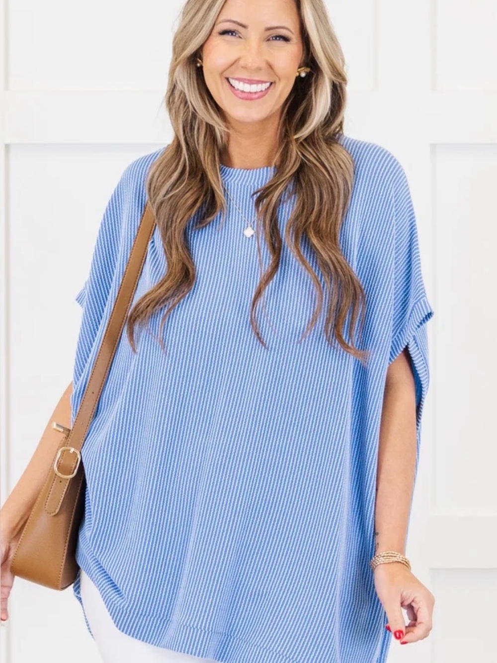 Chic Soul Relaxed Ribbed Short-Sleeve Top - Sky Blue